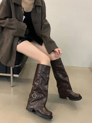 Thick Bottom Small Versatile Long Boots Female Black