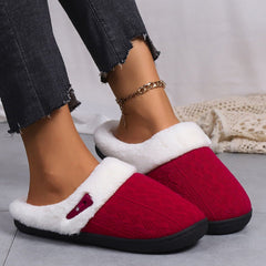 Thick Fabric Slippers Warm Couple Cotton Slippers Toe Cap Luxurious Wine red