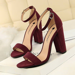 Thick heel high heel sexy nightclub sandals Wine Red