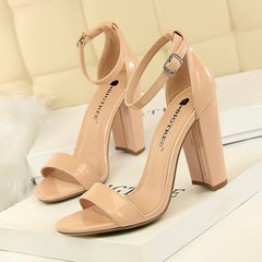 Thick heel high heel sexy nightclub sandals Nude