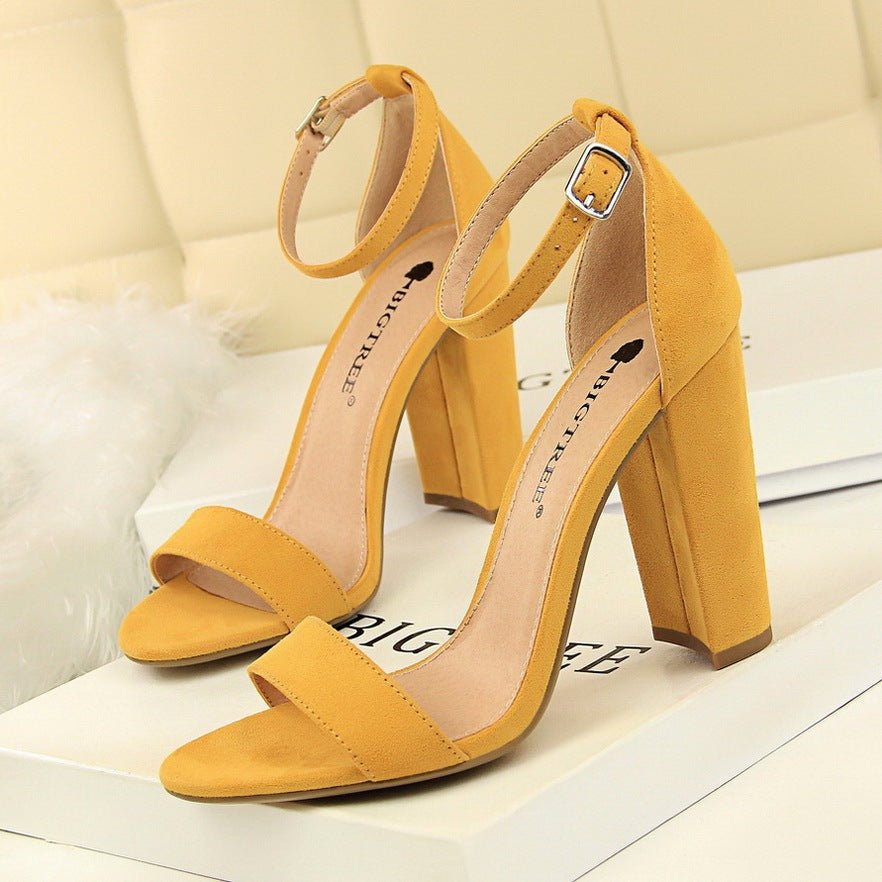 Thick heel high heel sexy nightclub sandals Yellow
