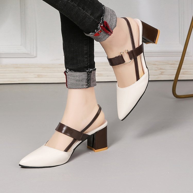 Thick - heeled Pointed High - heeled Shoes With All - match Sandals Beige