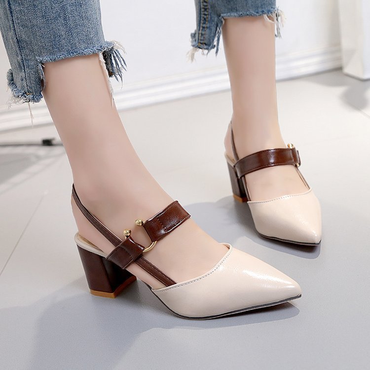 Thick - heeled Pointed High - heeled Shoes With All - match Sandals Brown