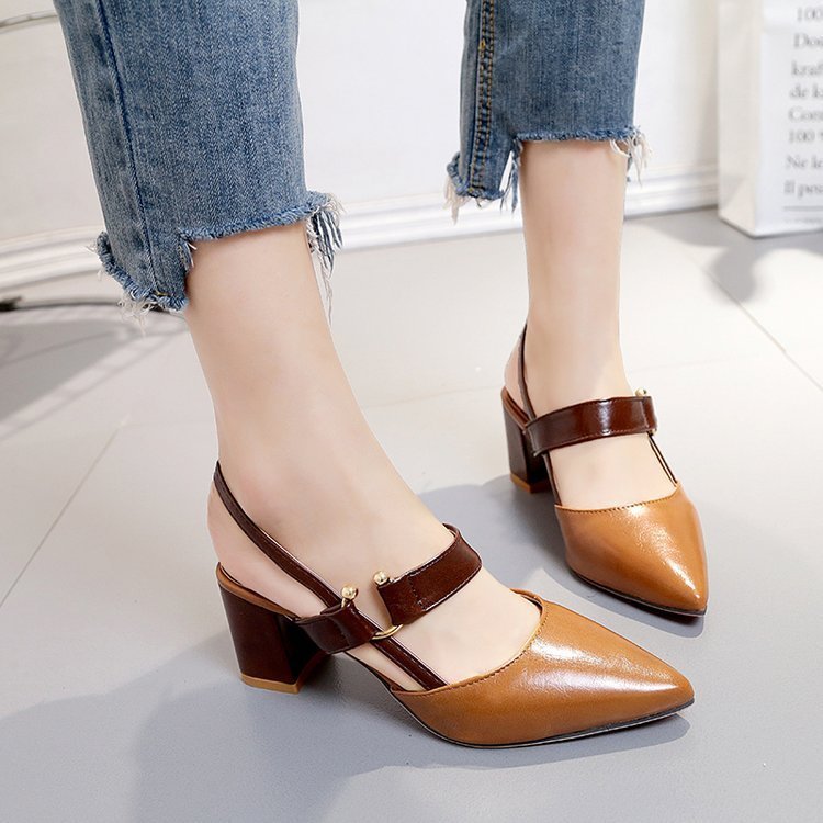Thick - heeled Pointed High - heeled Shoes With All - match Sandals White