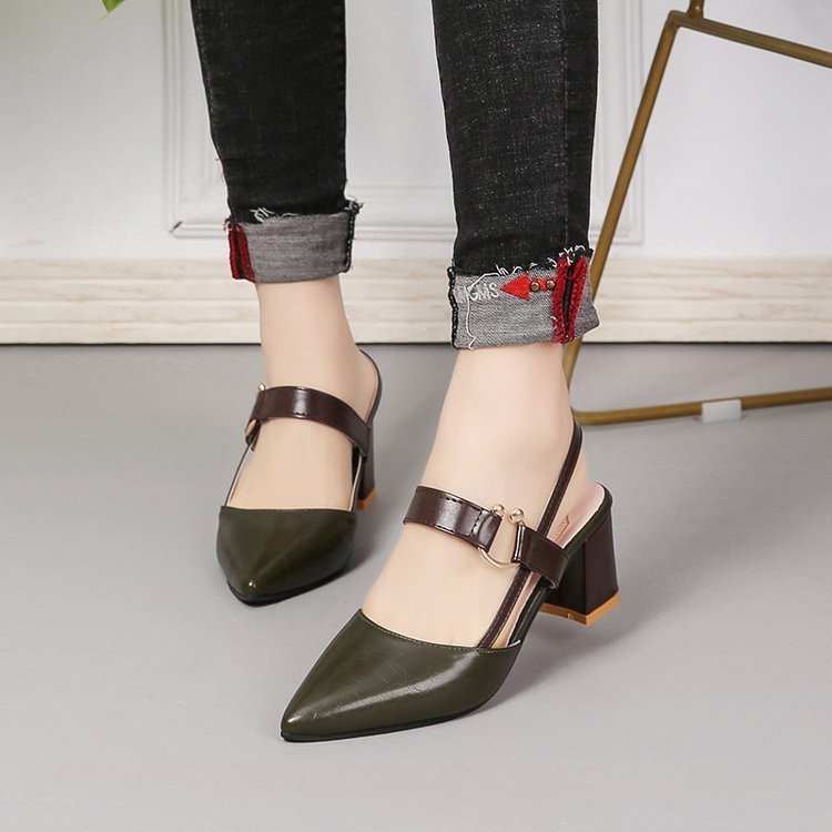 Thick - heeled Pointed High - heeled Shoes With All - match Sandals Green