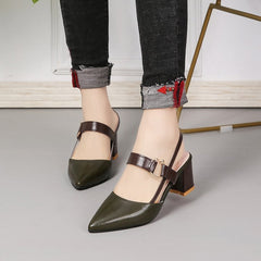 Thick - heeled Pointed High - heeled Shoes With All - match Sandals Green