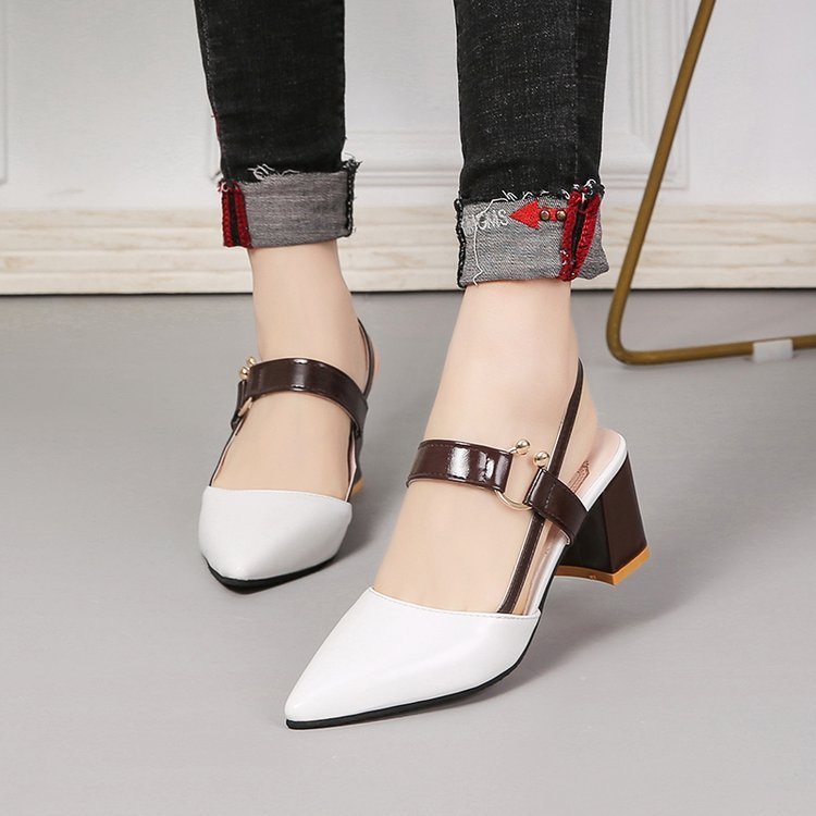 Thick - heeled Pointed High - heeled Shoes With All - match Sandals White