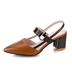 Thick - heeled Pointed High - heeled Shoes With All - match Sandals Brown