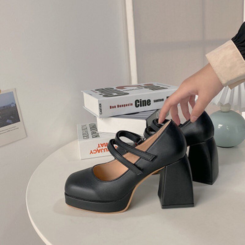 Thick - heeled shoes with high heels Black