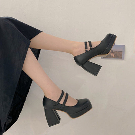 Thick - heeled shoes with high heels Black