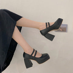 Thick - heeled shoes with high heels Black