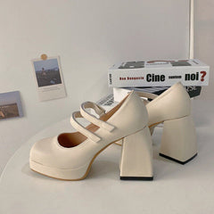 Thick - heeled shoes with high heels Beige
