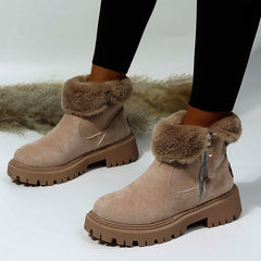 Thick Plush Snow Boots Women Faux Suede Non - slip Winter Shoes Black