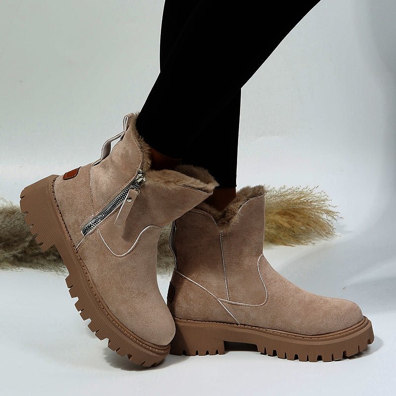Thick Plush Snow Boots Women Faux Suede Non - slip Winter Shoes Black