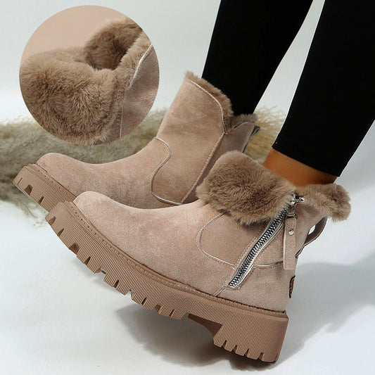 Thick Plush Snow Boots Women Faux Suede Non - slip Winter Shoes Black