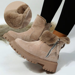 Thick Plush Snow Boots Women Faux Suede Non - slip Winter Shoes Black