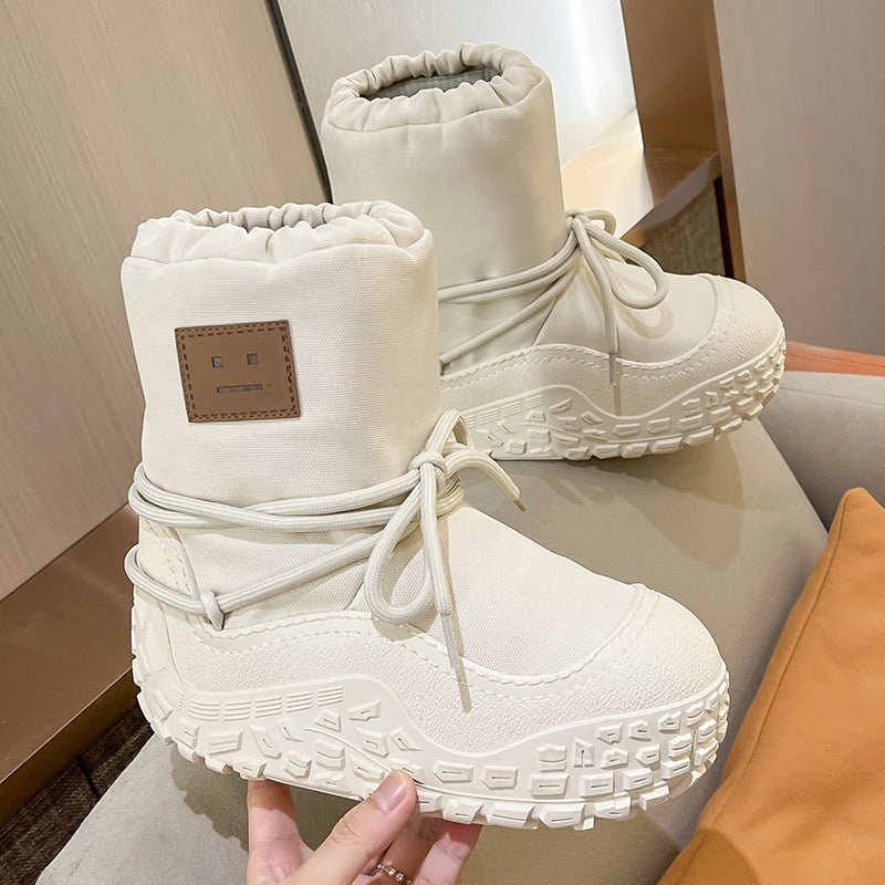 Thickened Winter Warm Snuggle Delights Sleeve Cozy Cotton Cloud Boots Beige