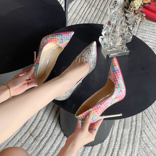 Thin Heel Pointed High Heel Shoes Large Fairy Style Banquet Black