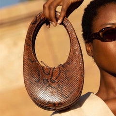Three - Dimensional Egg - Shaped Snake Print Clutch Brown
