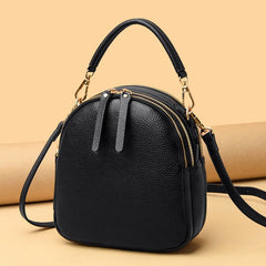 Top Layer Cowhide Clutch Leather Chain Bag Black