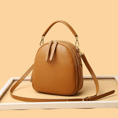 Top Layer Cowhide Clutch Leather Chain Bag Brown