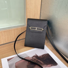 Top Layer Cowhide Small Messenger Shoulder Bag Black