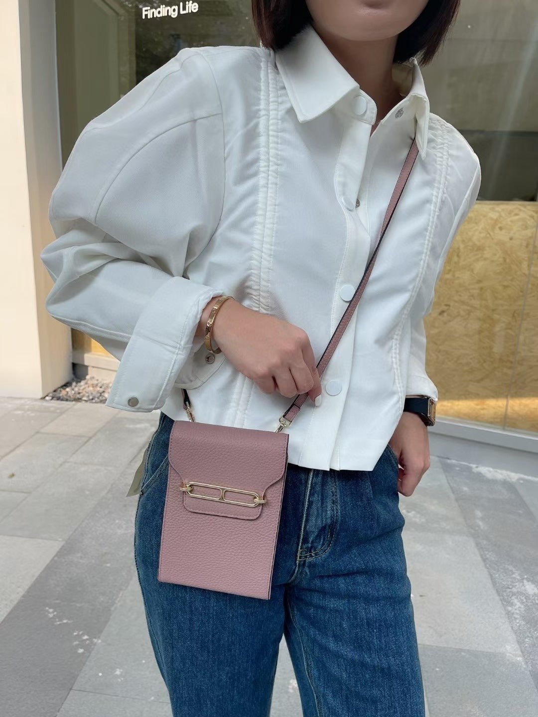 Top Layer Cowhide Small Messenger Shoulder Bag Pink