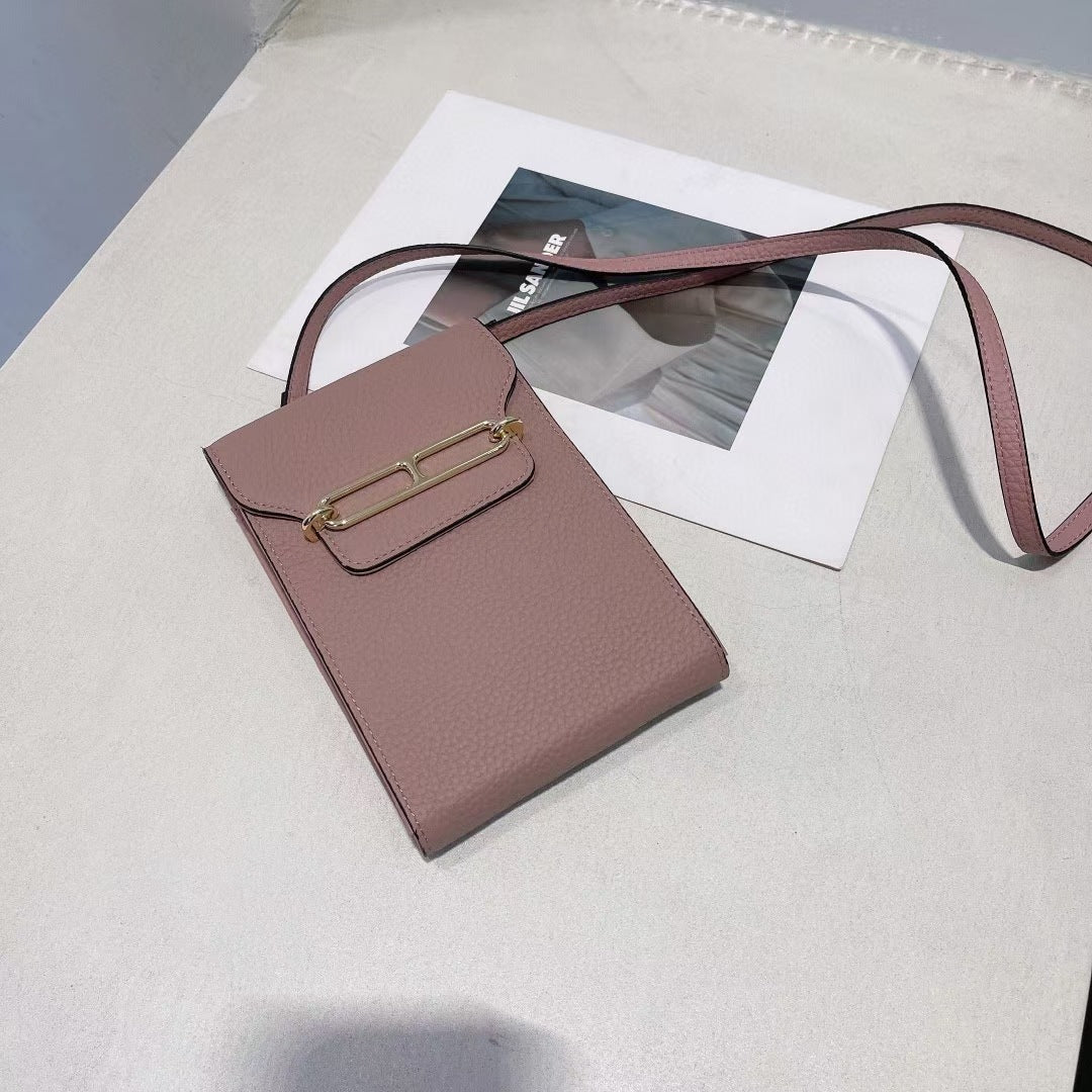 Top Layer Cowhide Small Messenger Shoulder Bag Pink