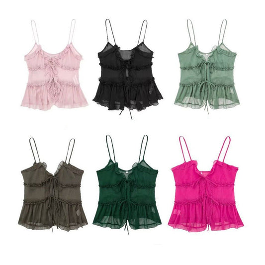 Translucent Laminated Decor Camisole for Women Black