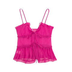 Translucent Laminated Decor Camisole for Women Rose Red