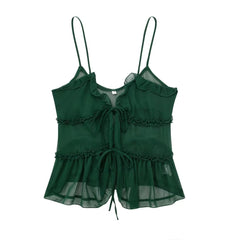 Translucent Laminated Decor Camisole for Women Green