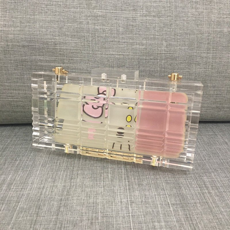 Transparent Acrylic Clutch Bag Fishbone chain 65cm