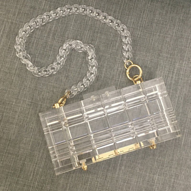 Transparent Acrylic Clutch Bag Fishbone chain 65cm