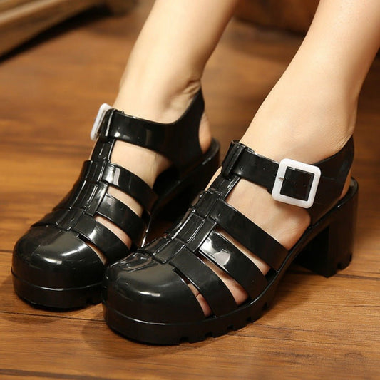 Transparent Plastic Non - slip Waterproof Trendy Pump Beach Shoes Black