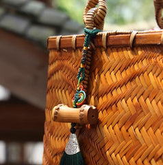 Travel Handbag with Bamboo Woven Touch for Women Large enamel bag