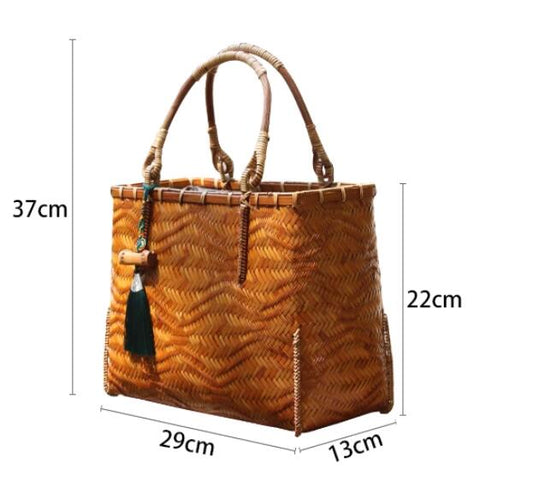 Travel Handbag with Bamboo Woven Touch for Women Large enamel bag