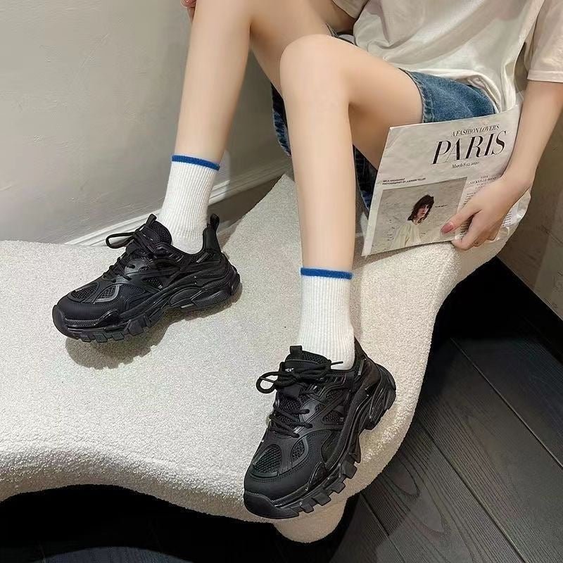 Trendy Booties Sneakers Thick Bottom All - matching Sports Elevator Shoe Black