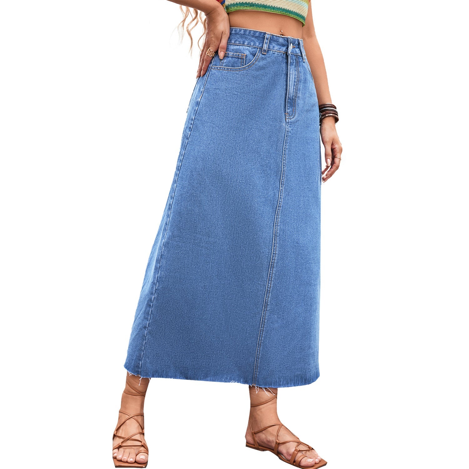 Trendy Denim Skirt Casual All - match Tutu Skirt Stylish Design Dark Washed Blue