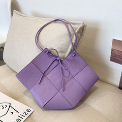 Trendy Luxury Design Genuine Woven Soft Leather Large Capacity Shipping Purse Lady Handbag Women Shoulder Bag Purple