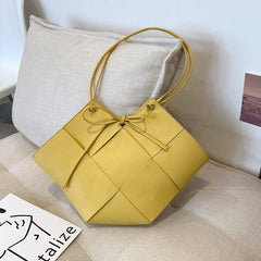 Trendy Luxury Design Genuine Woven Soft Leather Large Capacity Shipping Purse Lady Handbag Women Shoulder Bag Yellow