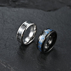 Trendy Male Ring with Personality Carbon Fiber and Skull Black