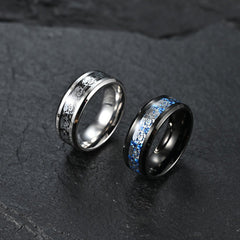 Trendy Male Ring with Personality Carbon Fiber and Skull Steel