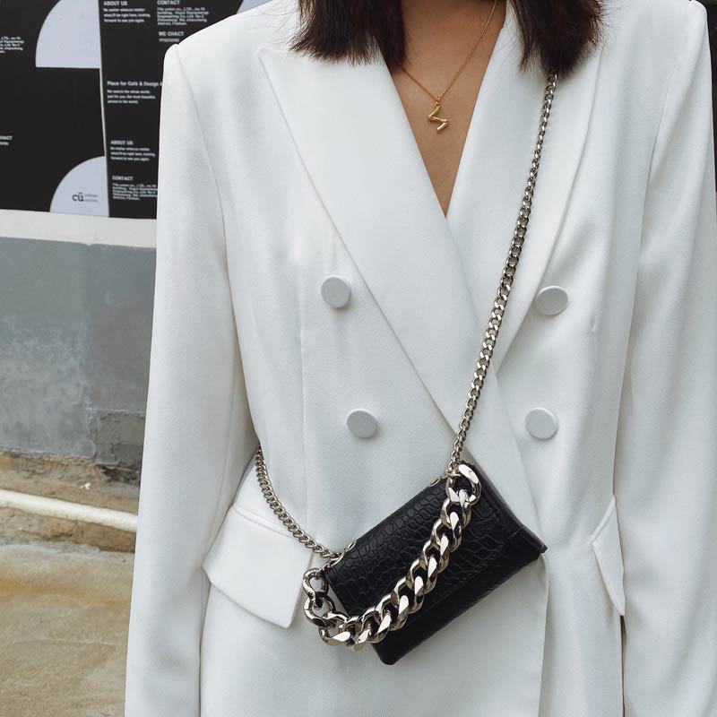 Trendy Mini Clutch: Lipstick Chain Waist Bag for Women Black
