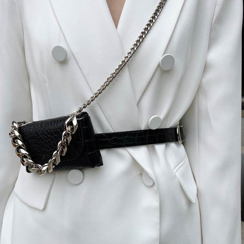 Trendy Mini Clutch: Lipstick Chain Waist Bag for Women Black