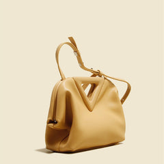 Triangle Cloud Leather Clutch Diagonal Handbag for Chic Style Yellow