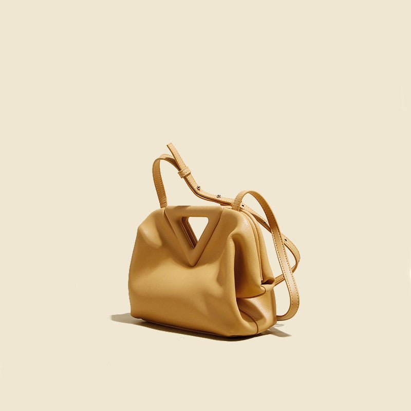 Triangle Cloud Leather Clutch Diagonal Handbag for Chic Style Yellow
