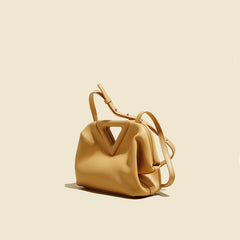 Triangle Cloud Leather Clutch Diagonal Handbag for Chic Style Yellow
