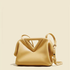 Triangle Cloud Leather Clutch Diagonal Handbag for Chic Style Yellow