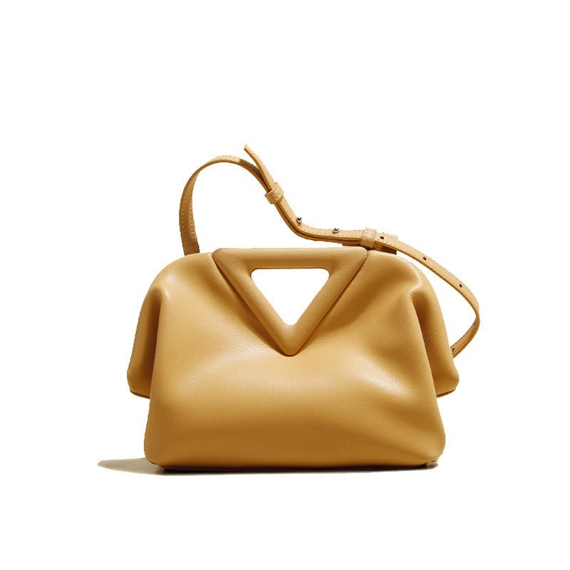 Triangle Cloud Leather Clutch Diagonal Handbag for Chic Style Yellow