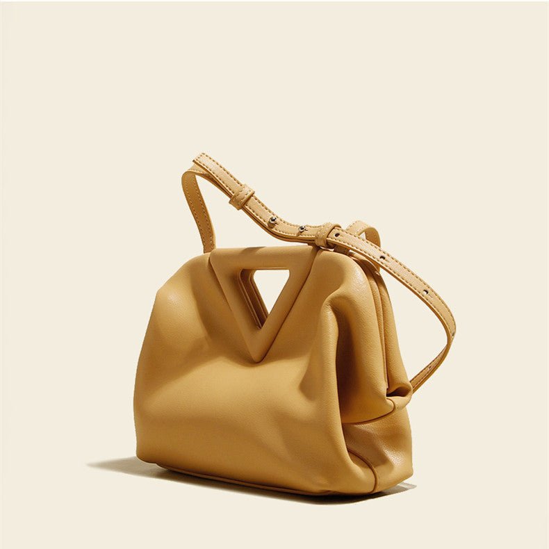 Triangle Cloud Leather Clutch Diagonal Handbag for Chic Style Yellow